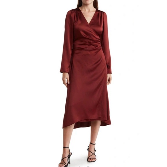 Lush Dresses & Skirts - LUSH SIDE GATHER SATIN DRESS IN WINE M NWOT